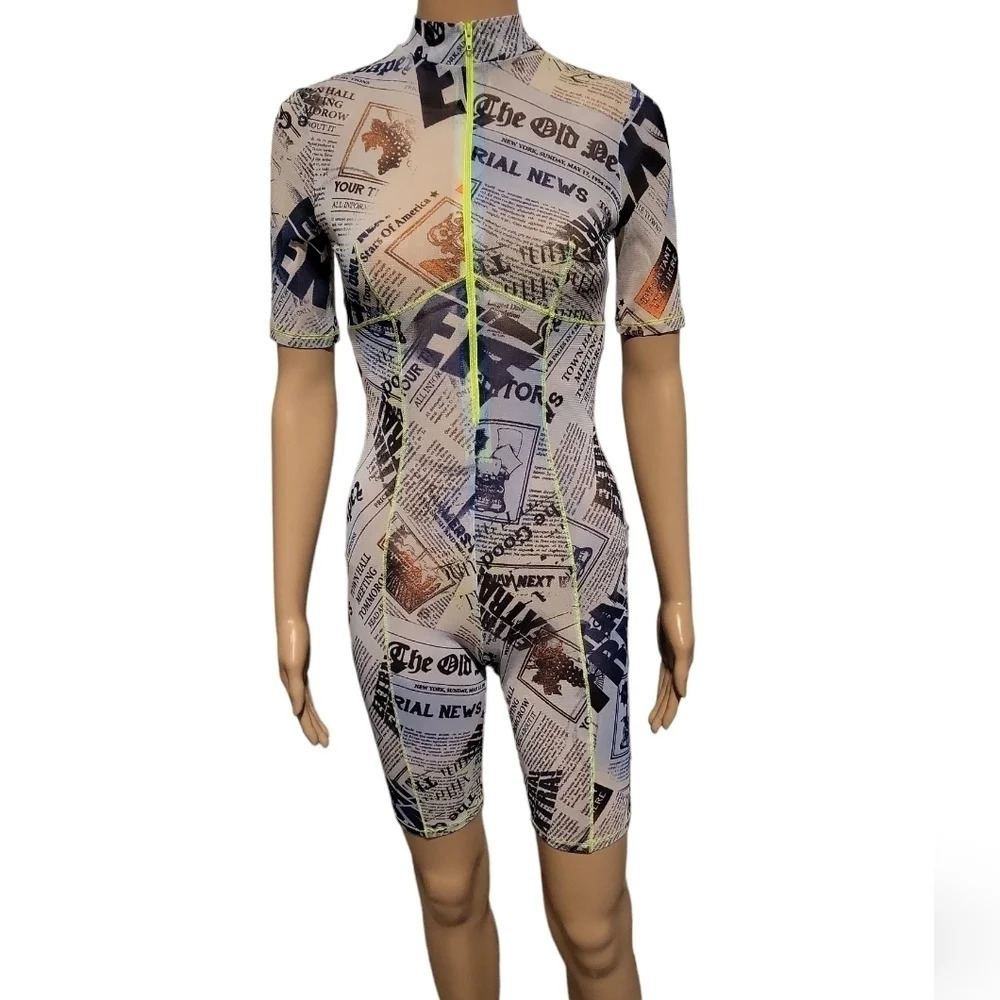 NWOT KTOO "See Through" Newspaper Print Romper (Size S)